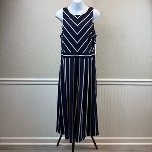 Jessica Howard Navy and White Striped Sleeveless jumpsuit Size12